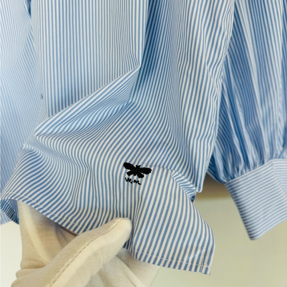 Weeknd Max Mara blue and white striped button down long sleeve blouse sz 14 - Picture 5 of 7
